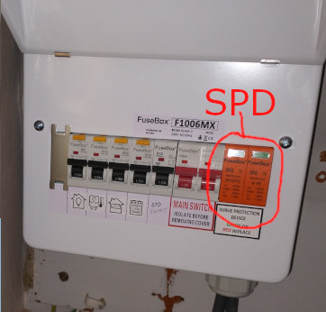 new consumer unit showing spd